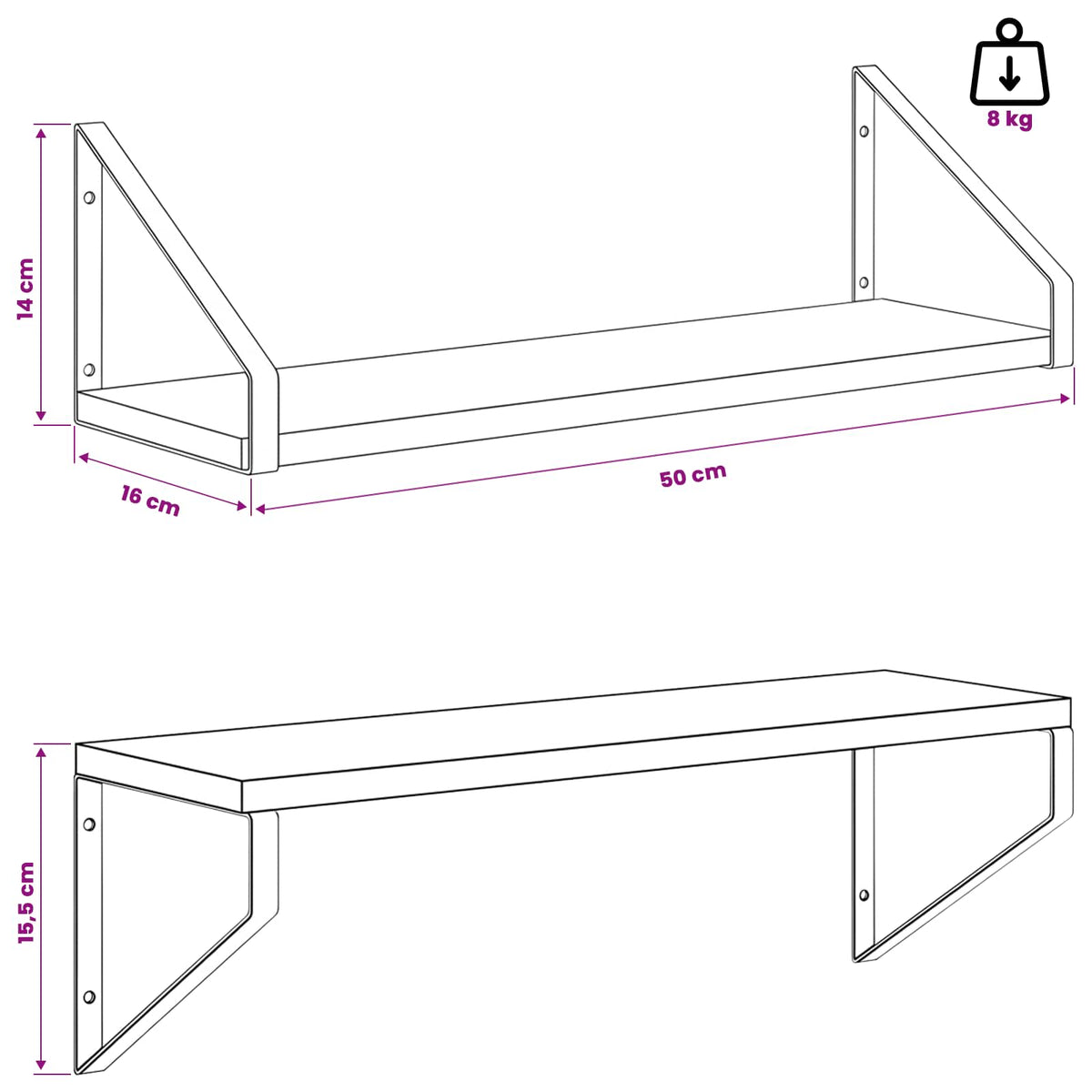 vidaXL Wall Shelves 4 pcs Black Oak 50 x 16 x 15.5 cm