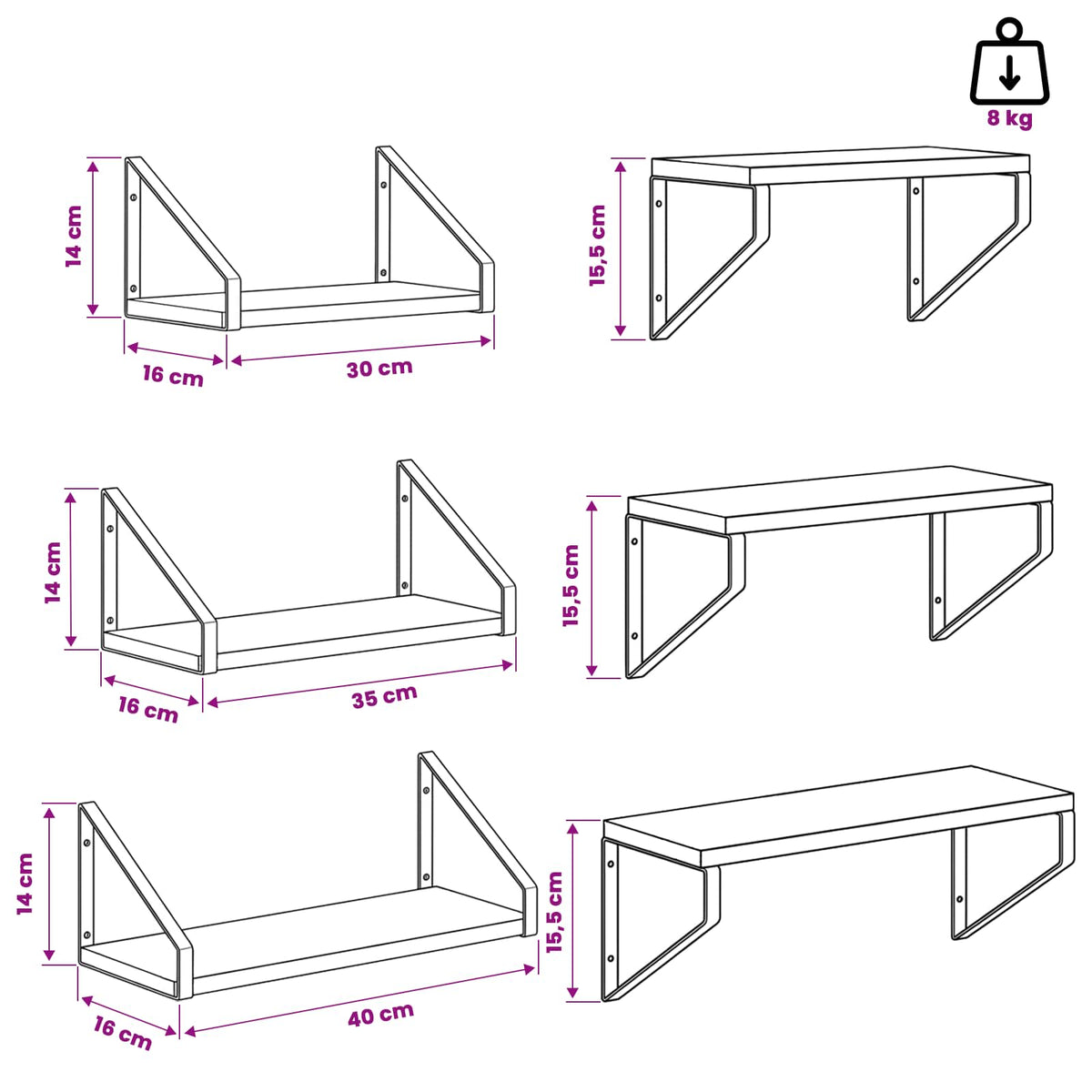 vidaXL Wall Shelves 6 pcs Sonoma Oak 40 x 16 x 15.5 cm