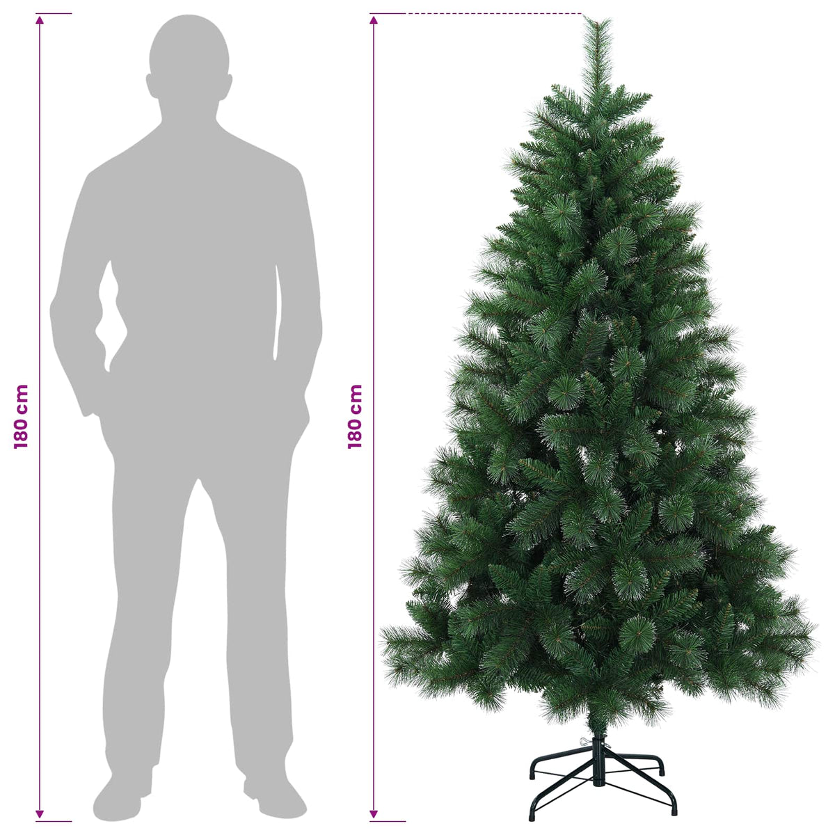 vidaXL Artificial Christmas Tree 180 cm PVC and Metal Green