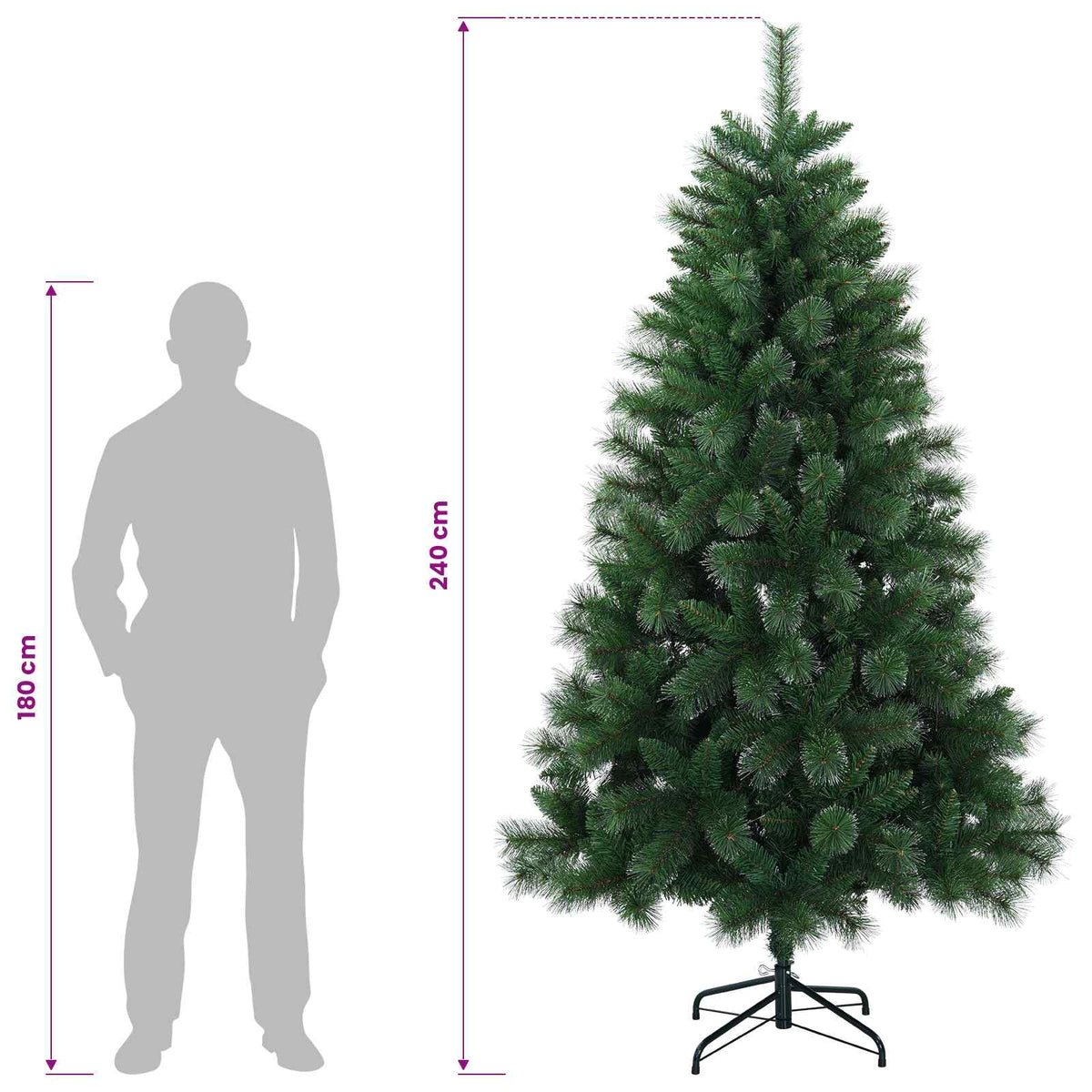 vidaXL Artificial Christmas Tree 240 cm PVC and Metal Green