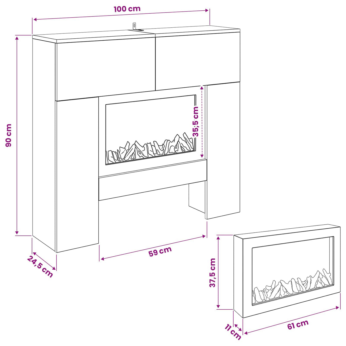 vidaXL Electric Fireplace Sonoma 100 x 24.5 x 90 cm Engineered wood