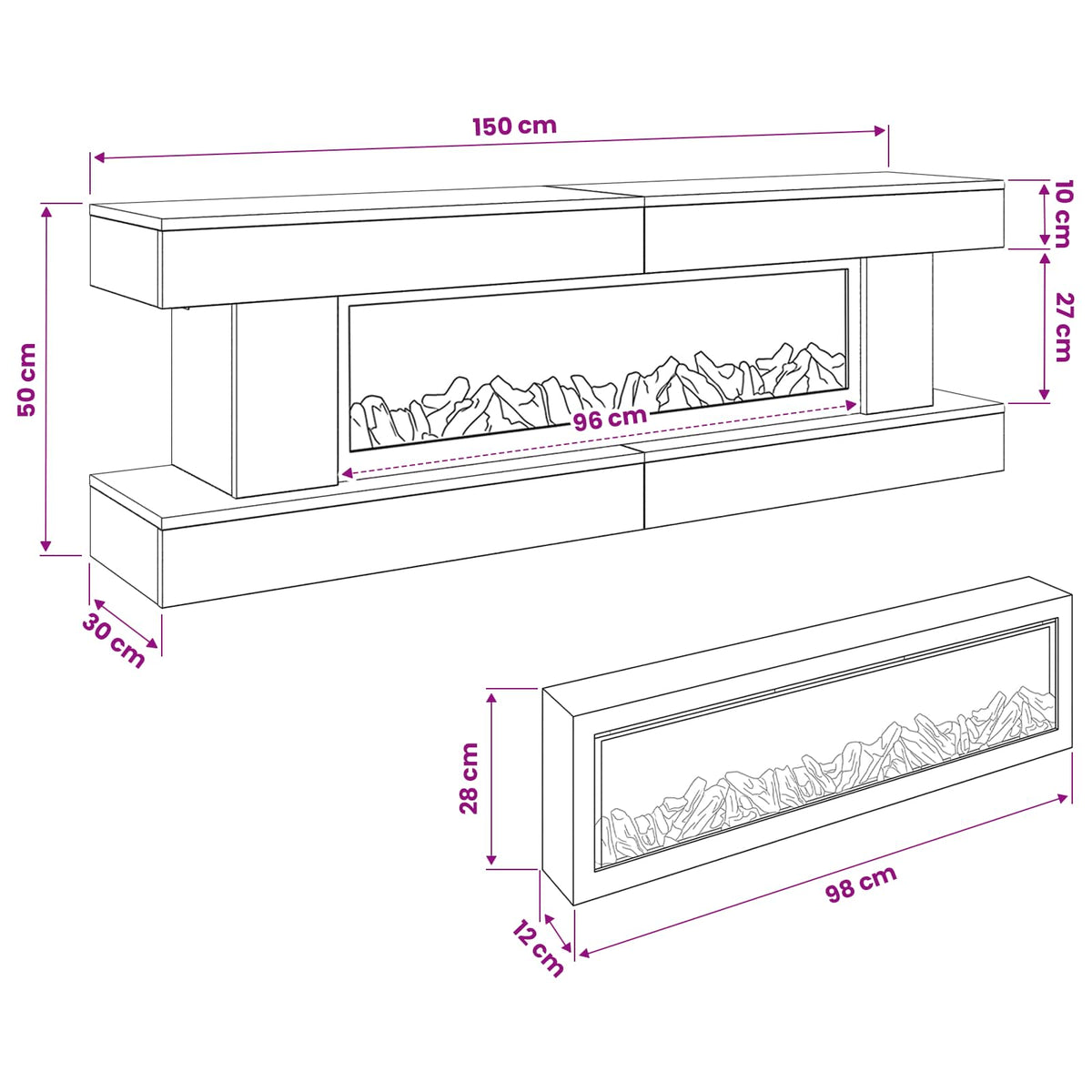 vidaXL Electric Fireplace Concrete 150 x 30 x 50 cm Engineered wood