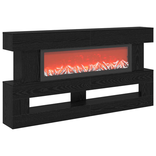 vidaXL Electric Fireplace Black Oak 150 x 21 x 77 cm Engineered wood