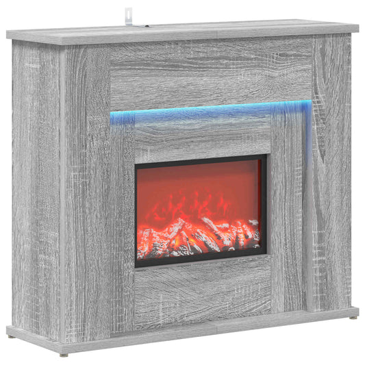 vidaXL Fireplace with LED Strip Grey Sonoma 63 x 20 x 54.5 cm