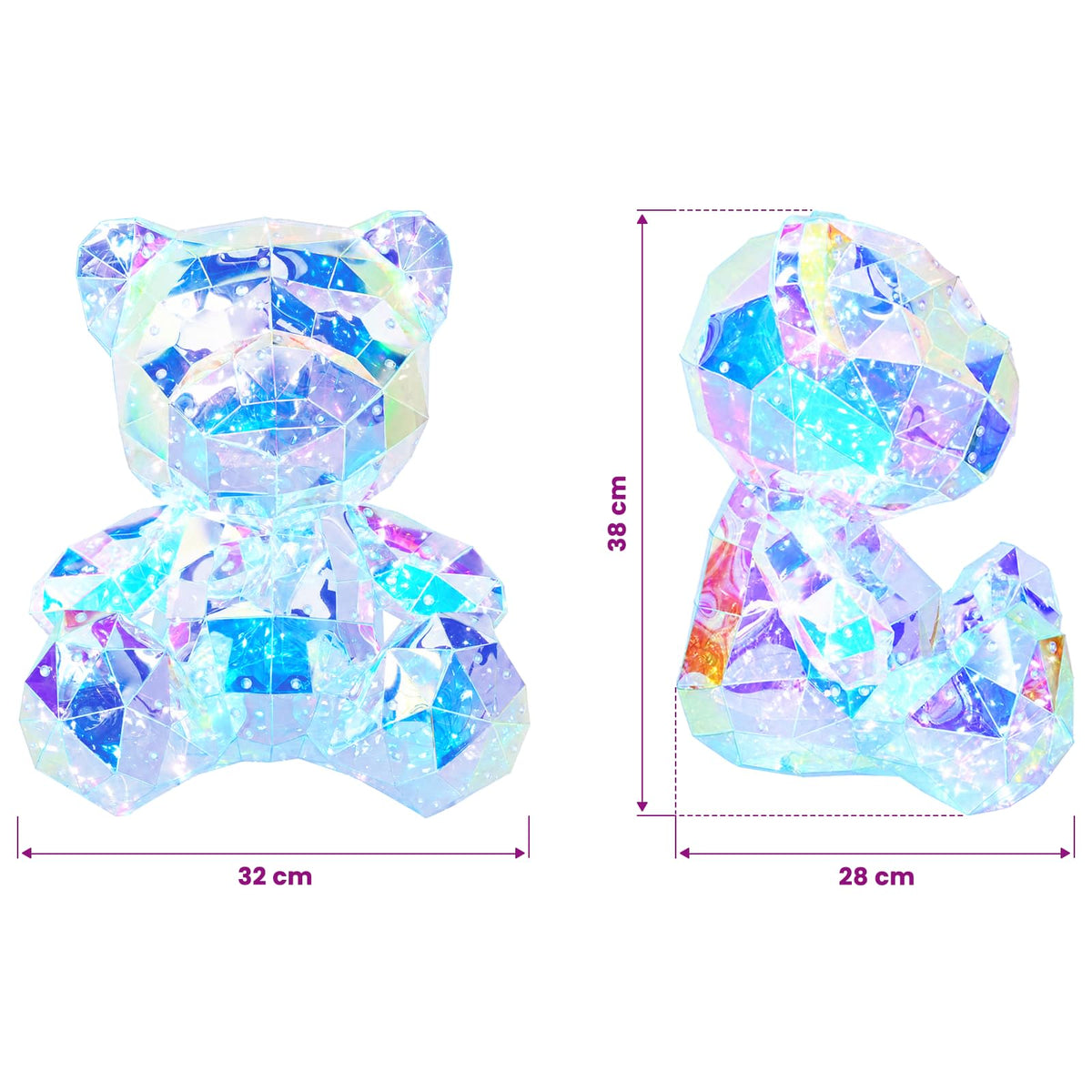 vidaXL Prismatic Iridescent LED Bear Multicolour 32 x 28 x 38 cm