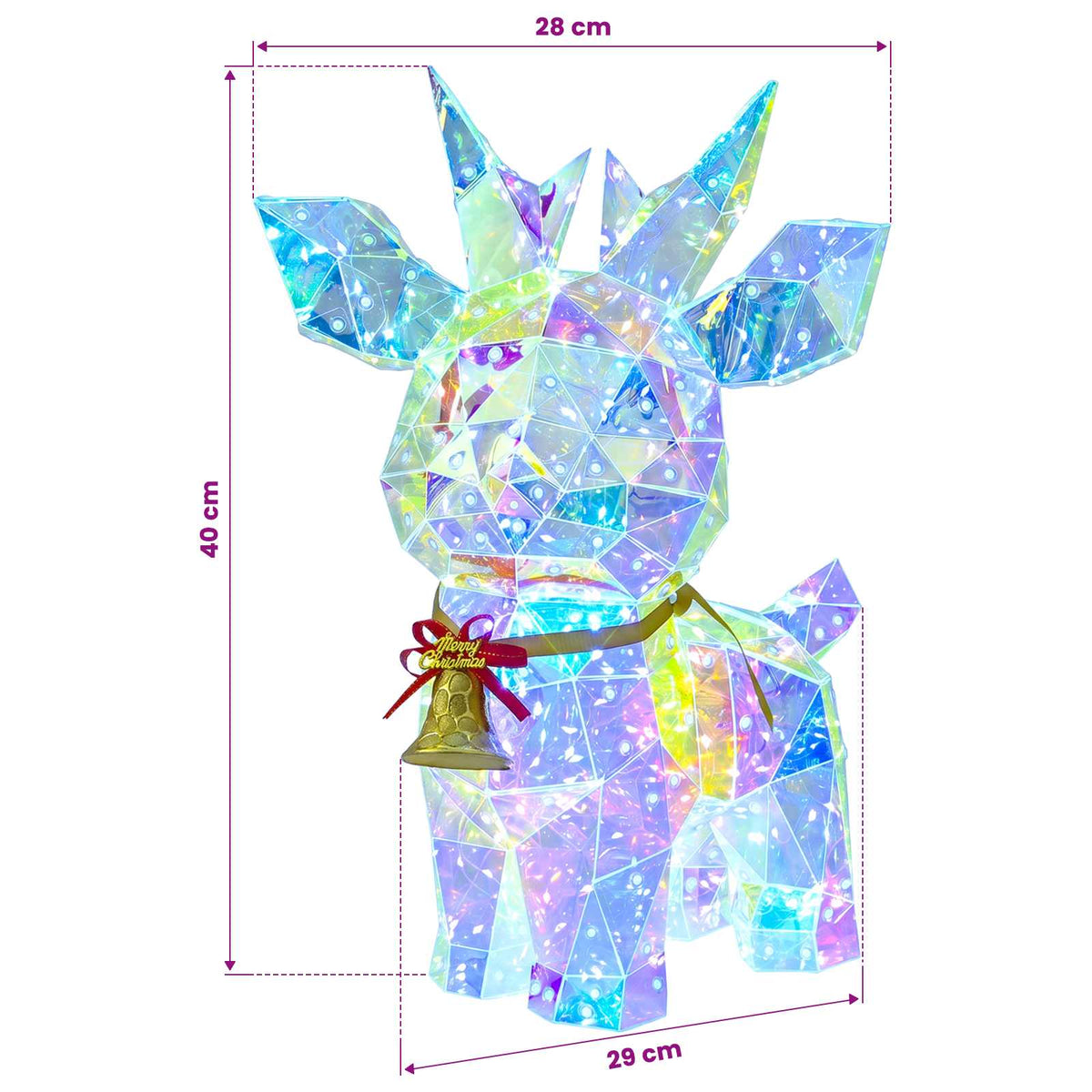 vidaXL Prismatic Iridescent LED Reindeer with Bell Multicolour