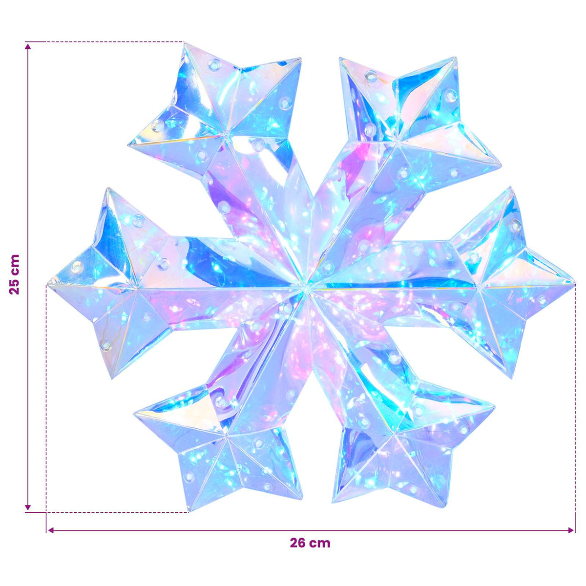 vidaXL Prismatic Iridescent LED Snowflake Multicolour Ø 26 x 25 cm