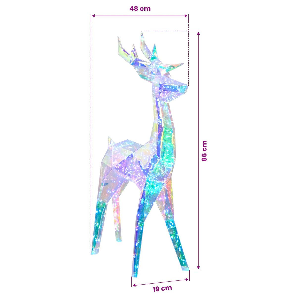 vidaXL Prismatic Iridescent LED Reindeer Multicolour 48 x 19 x 86 cm