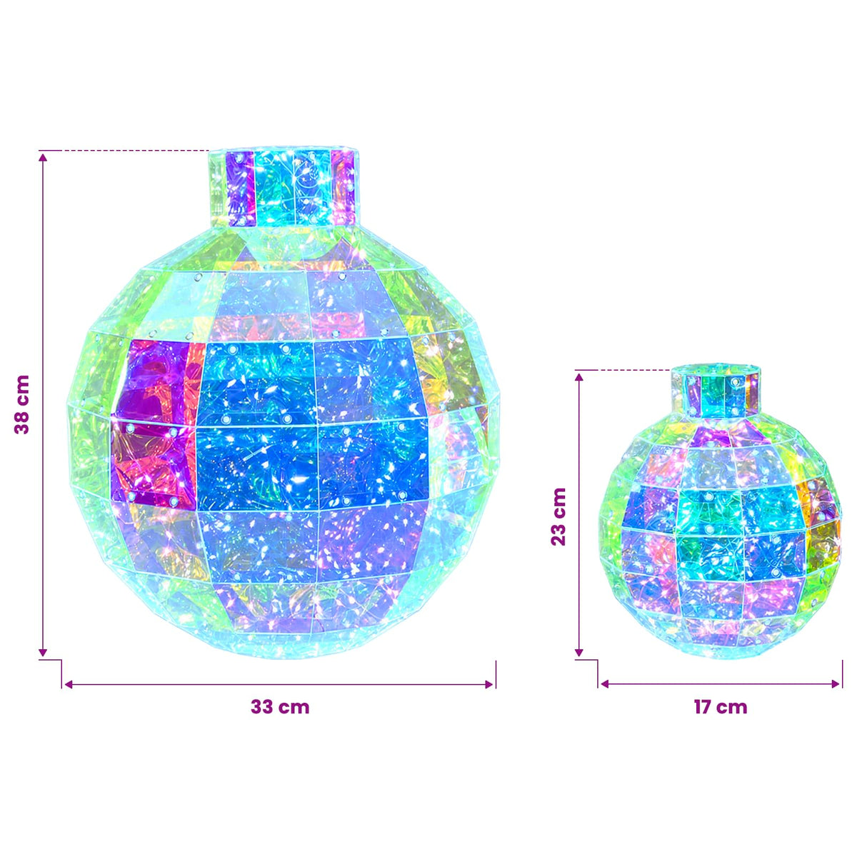 vidaXL Prismatic Iridescent LED Christmas Ball 2 pcs Multicolour