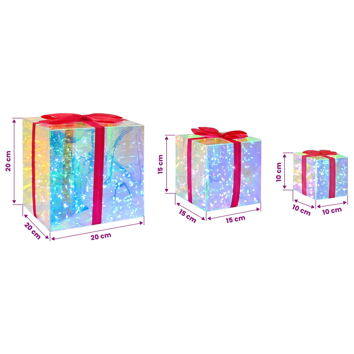 vidaXL Prismatic Iridescent LED Gift Box 3 pcs Multicolour