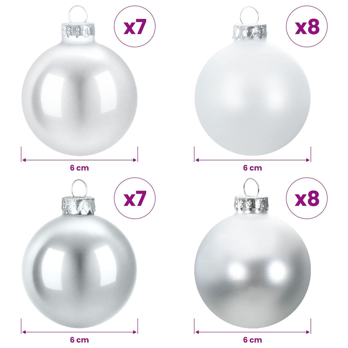 vidaXL Christmas Ball Set 30 pcs Silver and White 6 cm Polystyrene