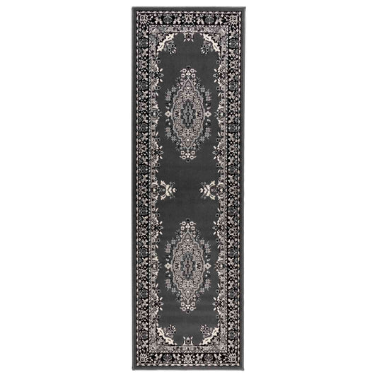 vidaXL Runner Rug FLORNES Woven Grey Pattern 80 x 450 cm PP 7 mm