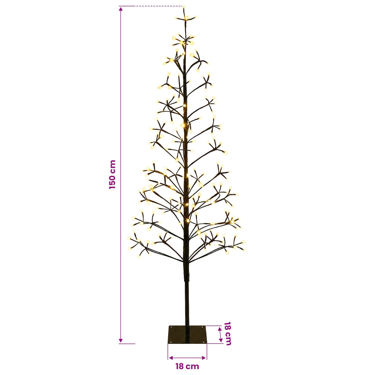 vidaXL LED String Christmas Tree Black 150 cm Steel 164 LEDs