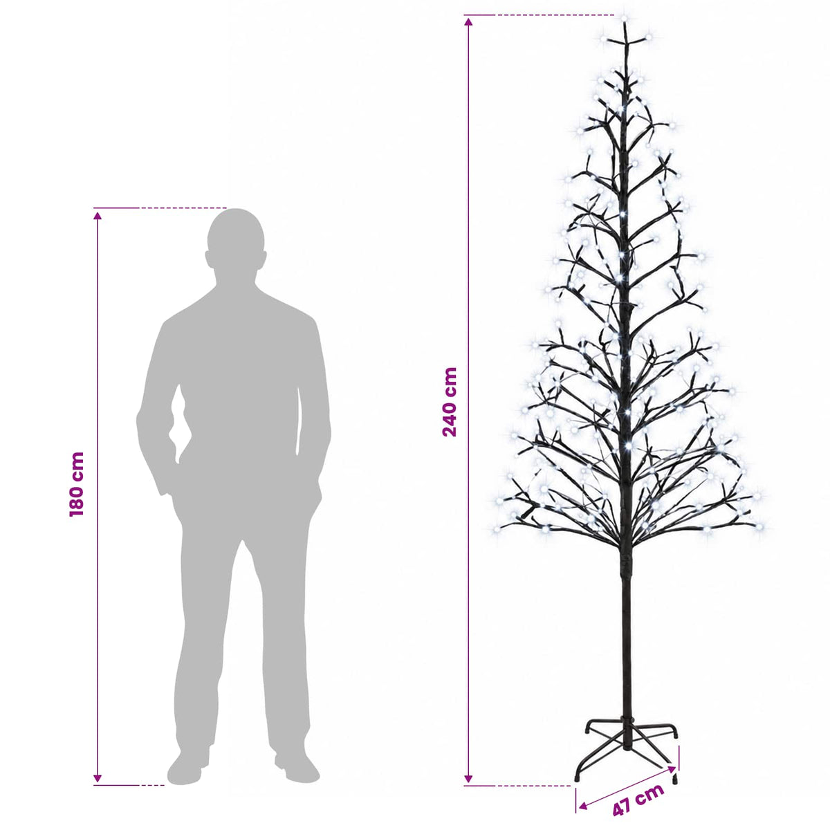 vidaXL LED String Christmas Tree Black 47 x 240 cm Steel 268 LEDs