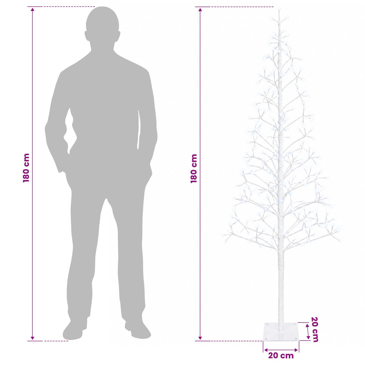vidaXL LED String Christmas Tree White 180 cm Steel 196 LEDs