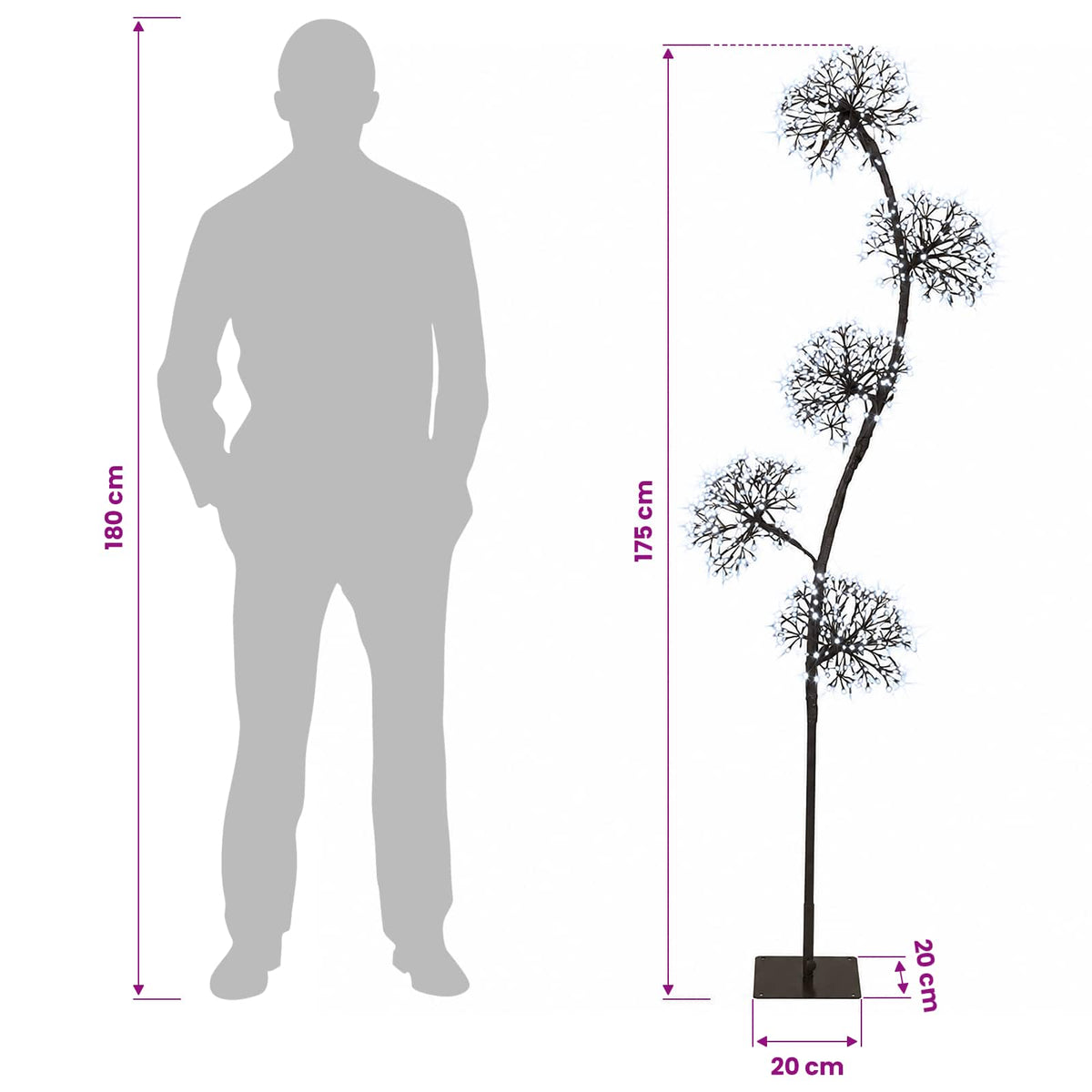 vidaXL S-Shape LED Christmas Tree Black 20 x 20 x 175 cm Steel