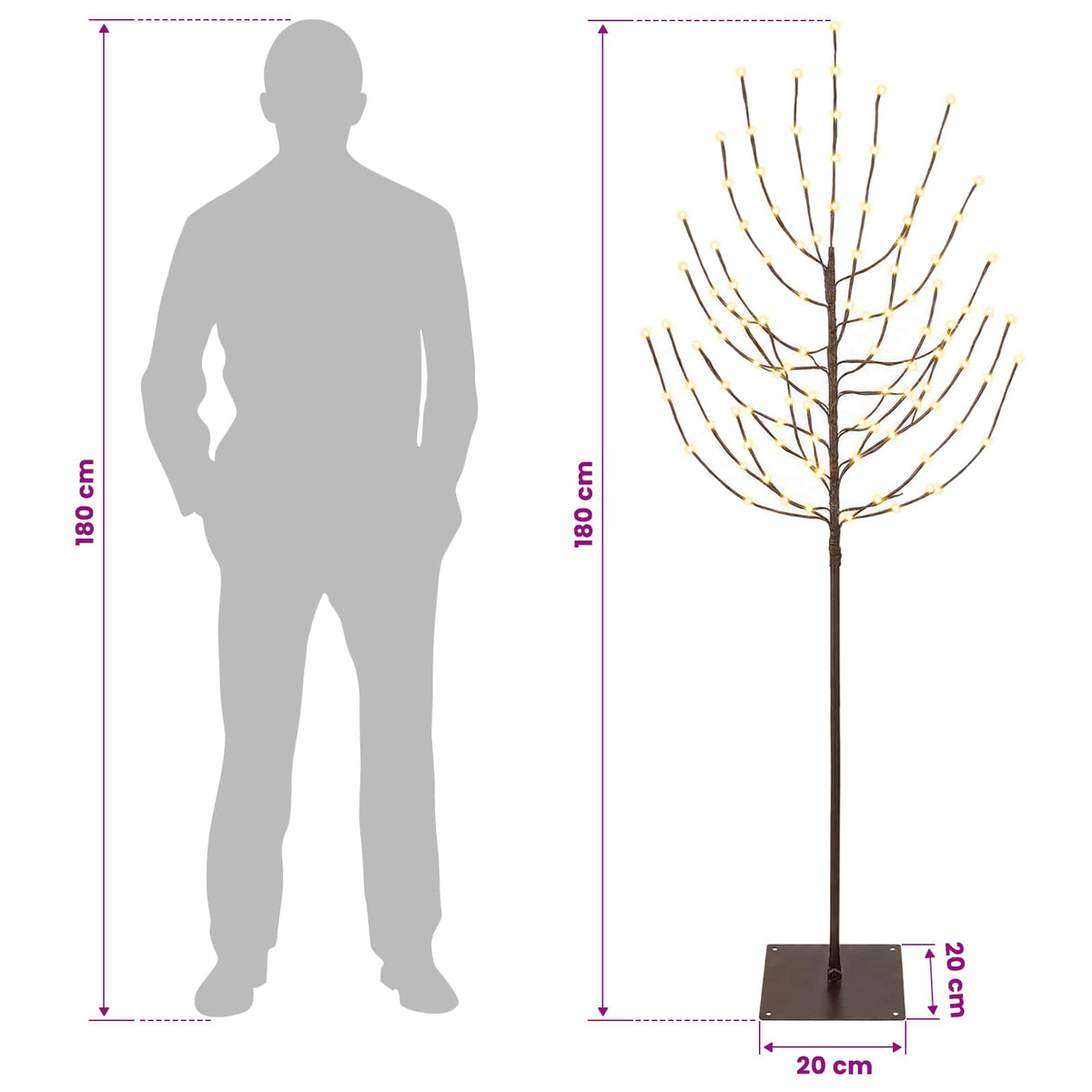 vidaXL LED Christmas Tree Black 20 x 20 x 180 cm Steel 160 LEDs