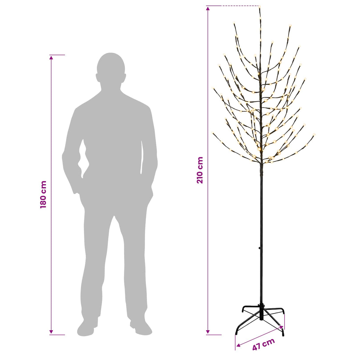 vidaXL LED Christmas Tree Black 47 x 210 cm Steel 180 LEDs