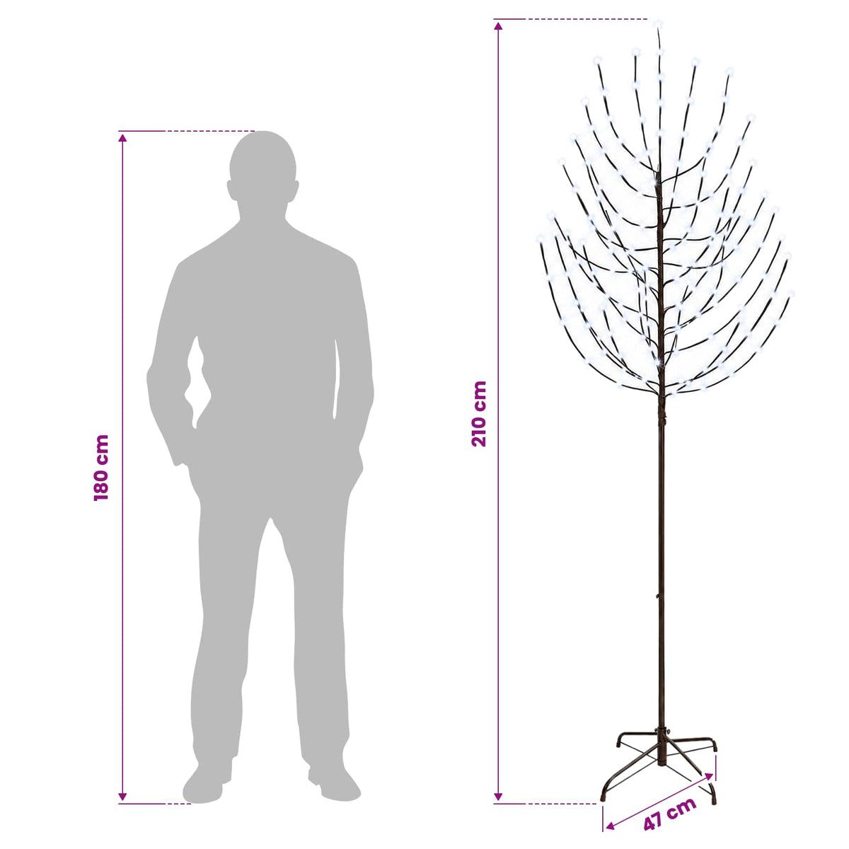 vidaXL LED Christmas Tree Black 210 cm Steel 180 LEDs