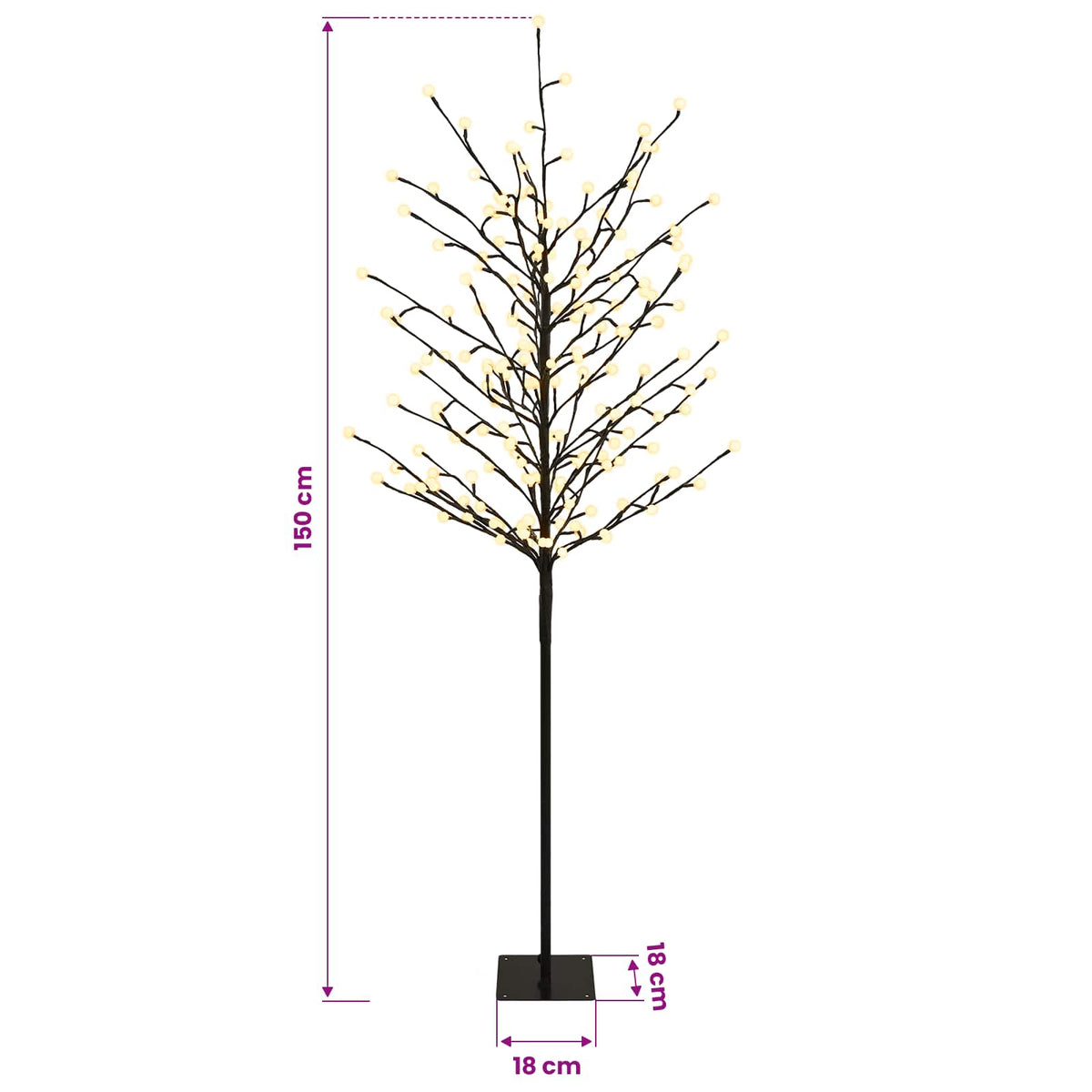 vidaXL LED Ball Christmas Tree Black 18 x 18 x 150 cm Steel 185 LEDs