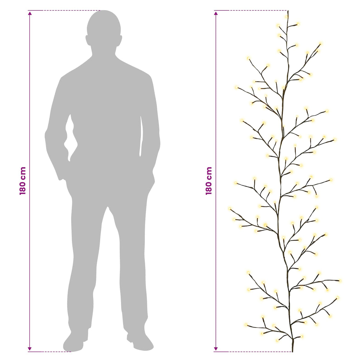 vidaXL LED Willow Vine Christmas Decoration 2 pcs Black 180 cm Steel