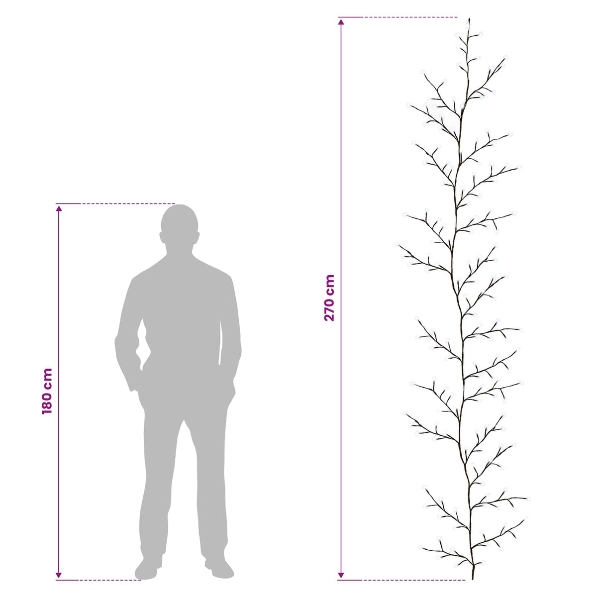 vidaXL LED Willow Vine Christmas Decoration 2 pcs Black 270 cm Steel