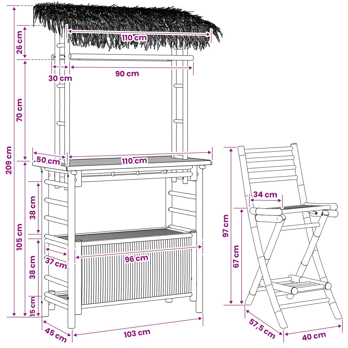 vidaXL Outdoor Bar Table and Stools 3 pcs Natural Bamboo