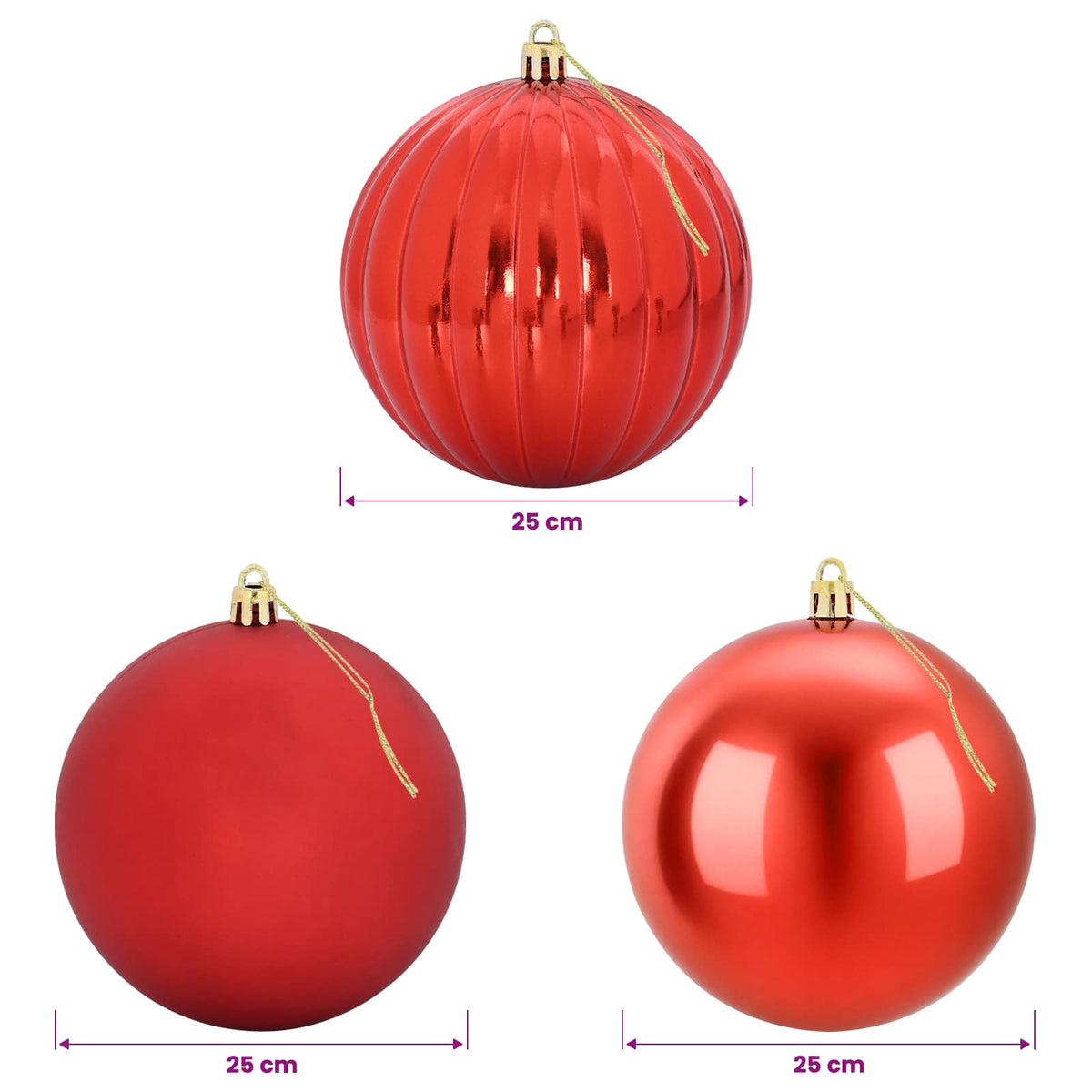 vidaXL Christmas Ball Set XXL 3 pcs Red Ø 25 cm Plastic