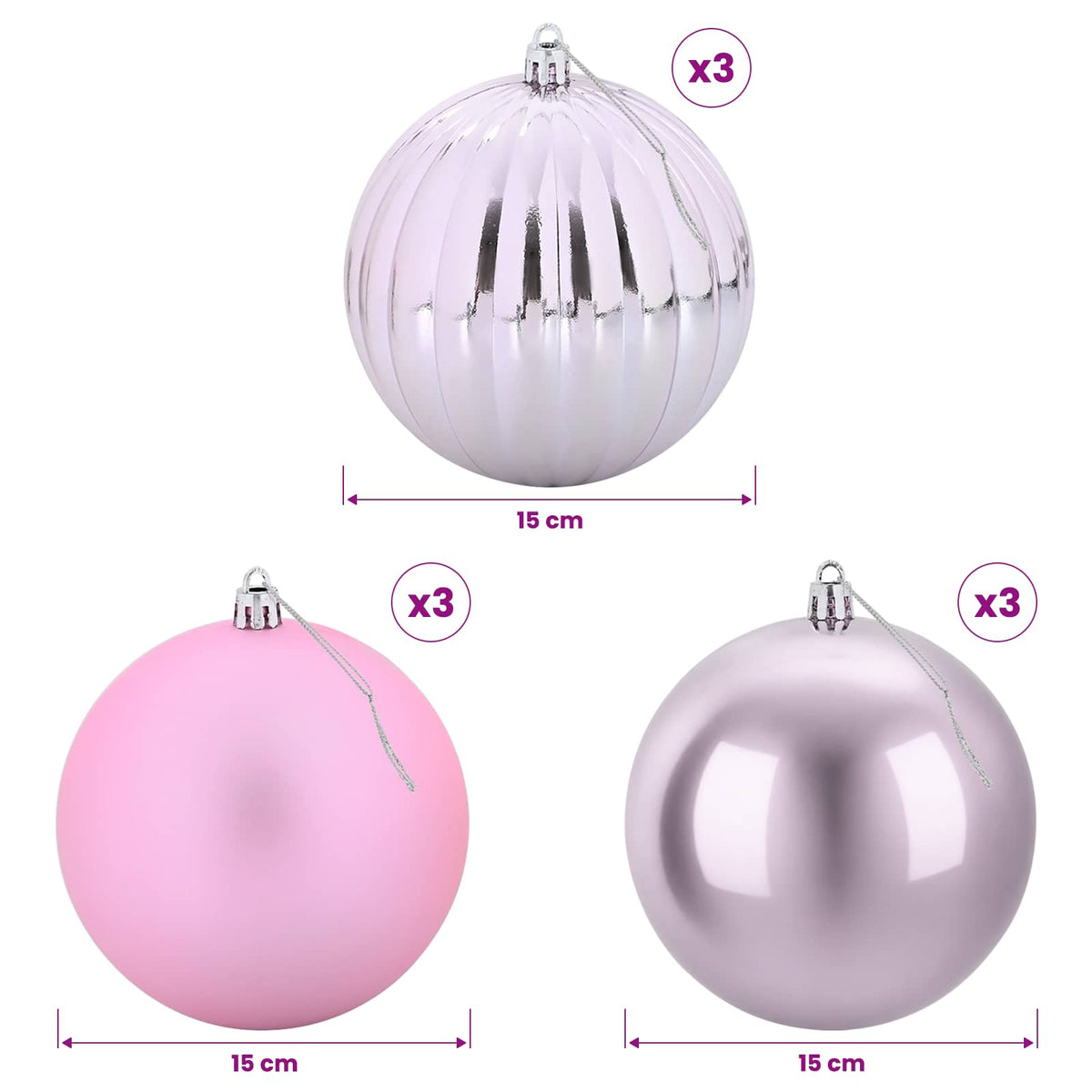 vidaXL Christmas Ball Set XL 9 pcs Pink Ø 15 cm Plastic