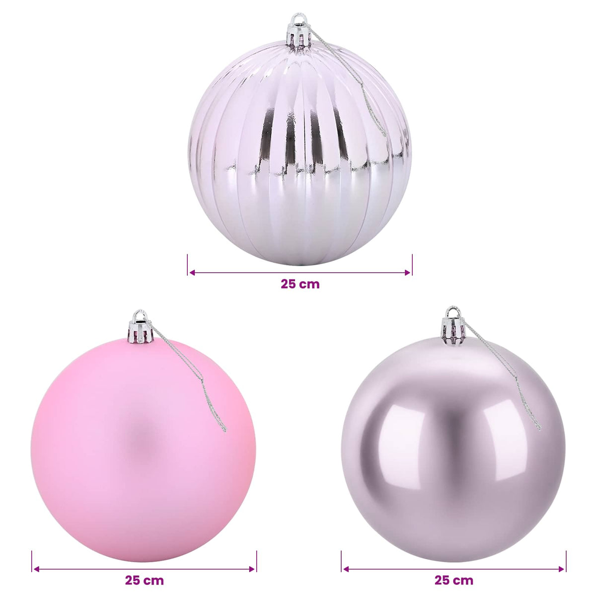 vidaXL Christmas Ball Set XXL 3 pcs Pink Ø 25 cm Plastic