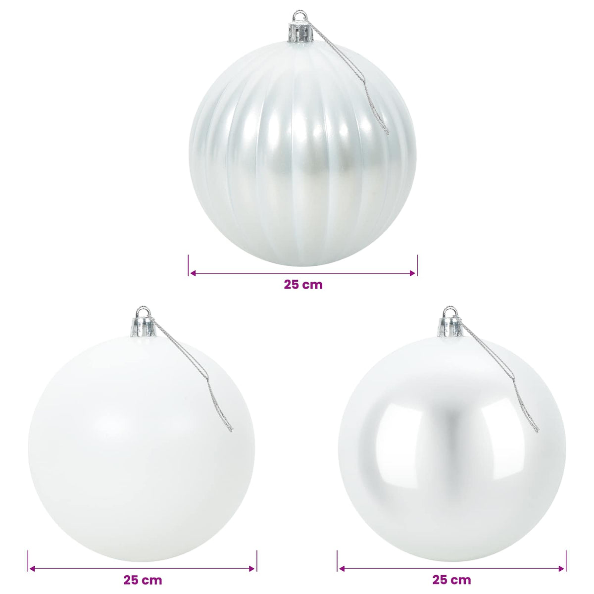 vidaXL Christmas Ball Set XXL 3 pcs White Ø 25 cm Plastic
