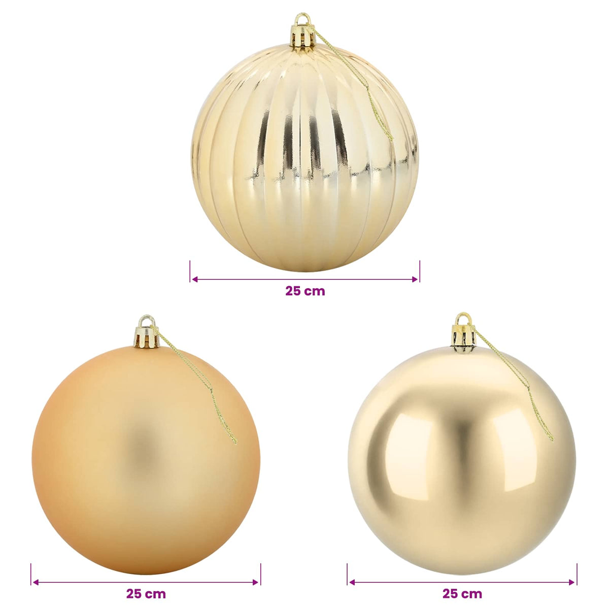 vidaXL Christmas Ball Set XXL 3 pcs Gold Ø 25 cm Plastic