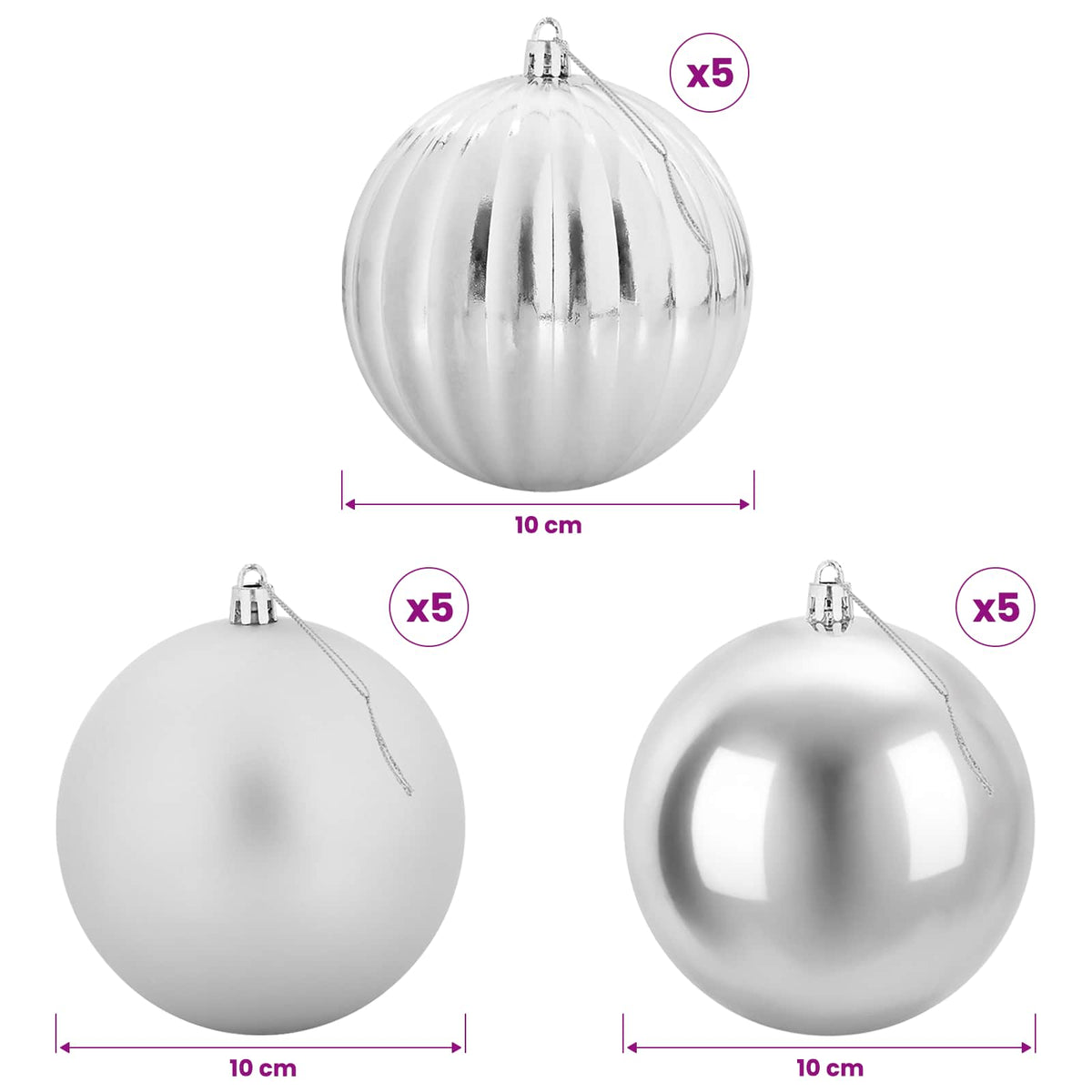 vidaXL Christmas Ball Set XL 15 pcs Silver Ø 10 cm Plastic