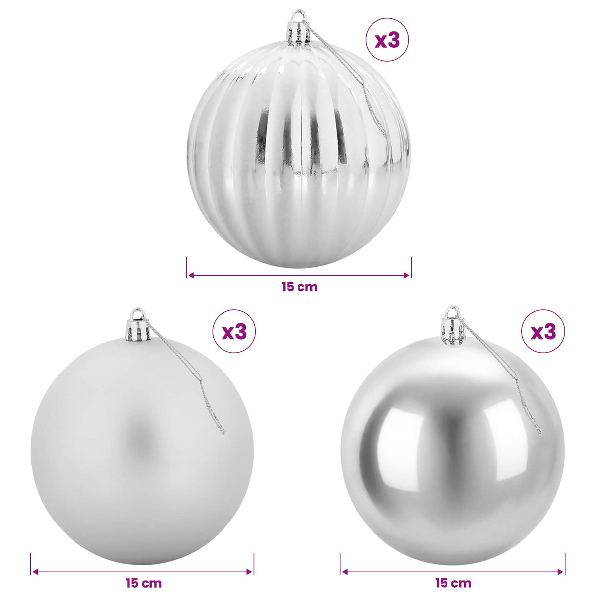 vidaXL Christmas Ball Set XL 9 pcs Silver Ø 15 cm Plastic