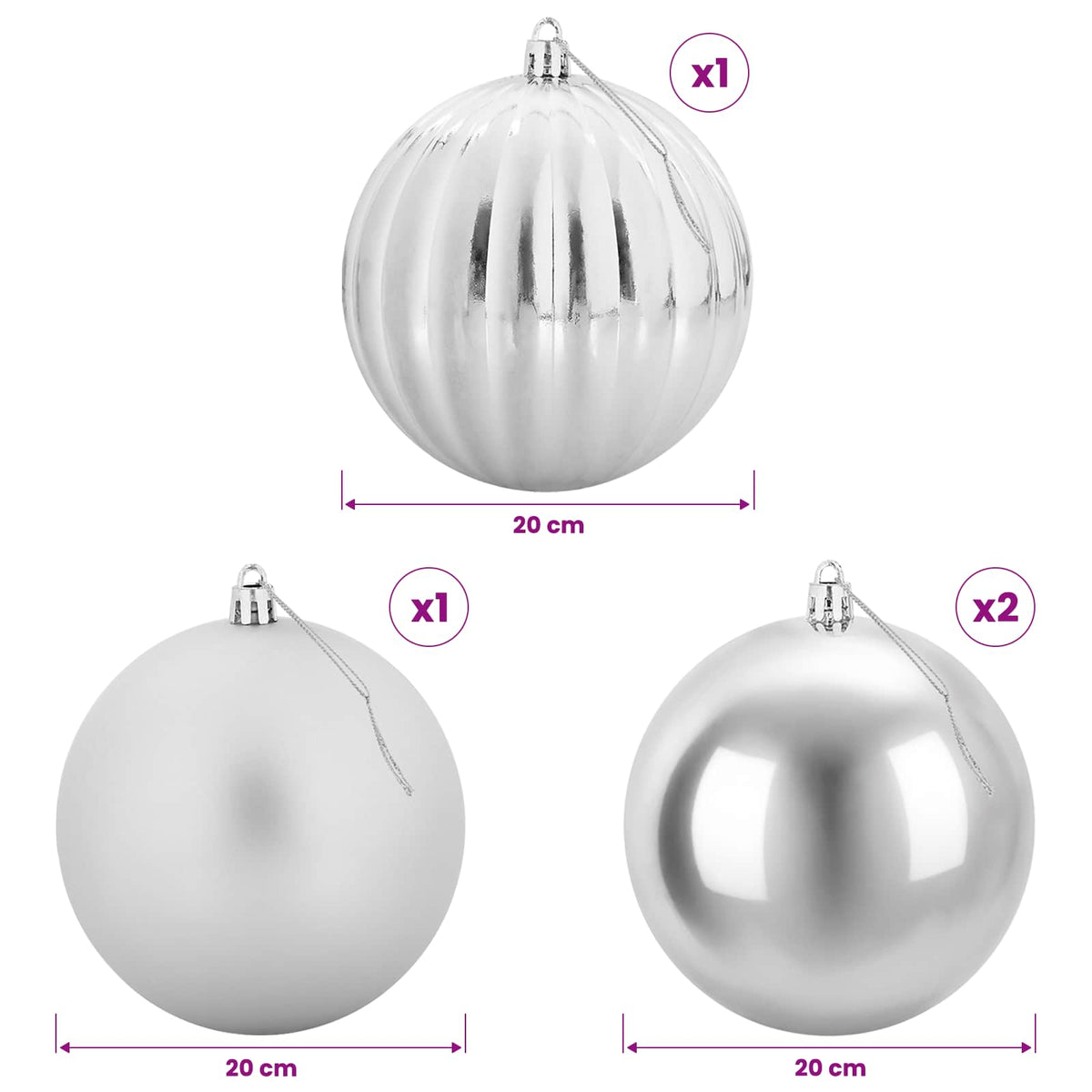 vidaXL Christmas Ball Set XXL 4 pcs Silver Ø 20 cm Plastic