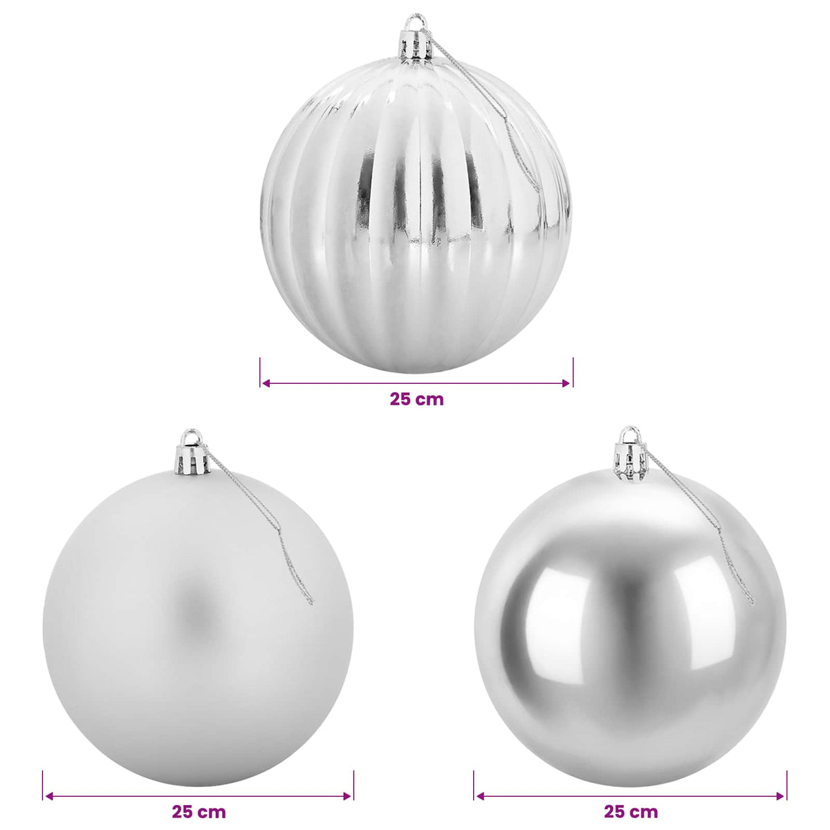 vidaXL Christmas Ball Set XXL 3 pcs Silver Ø 25 cm Plastic