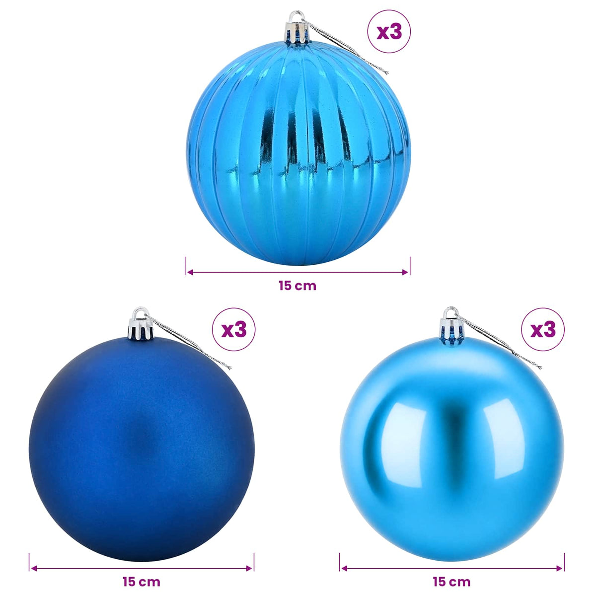 vidaXL Christmas Ball Set XL 9 pcs Blue Ø 15 cm Plastic