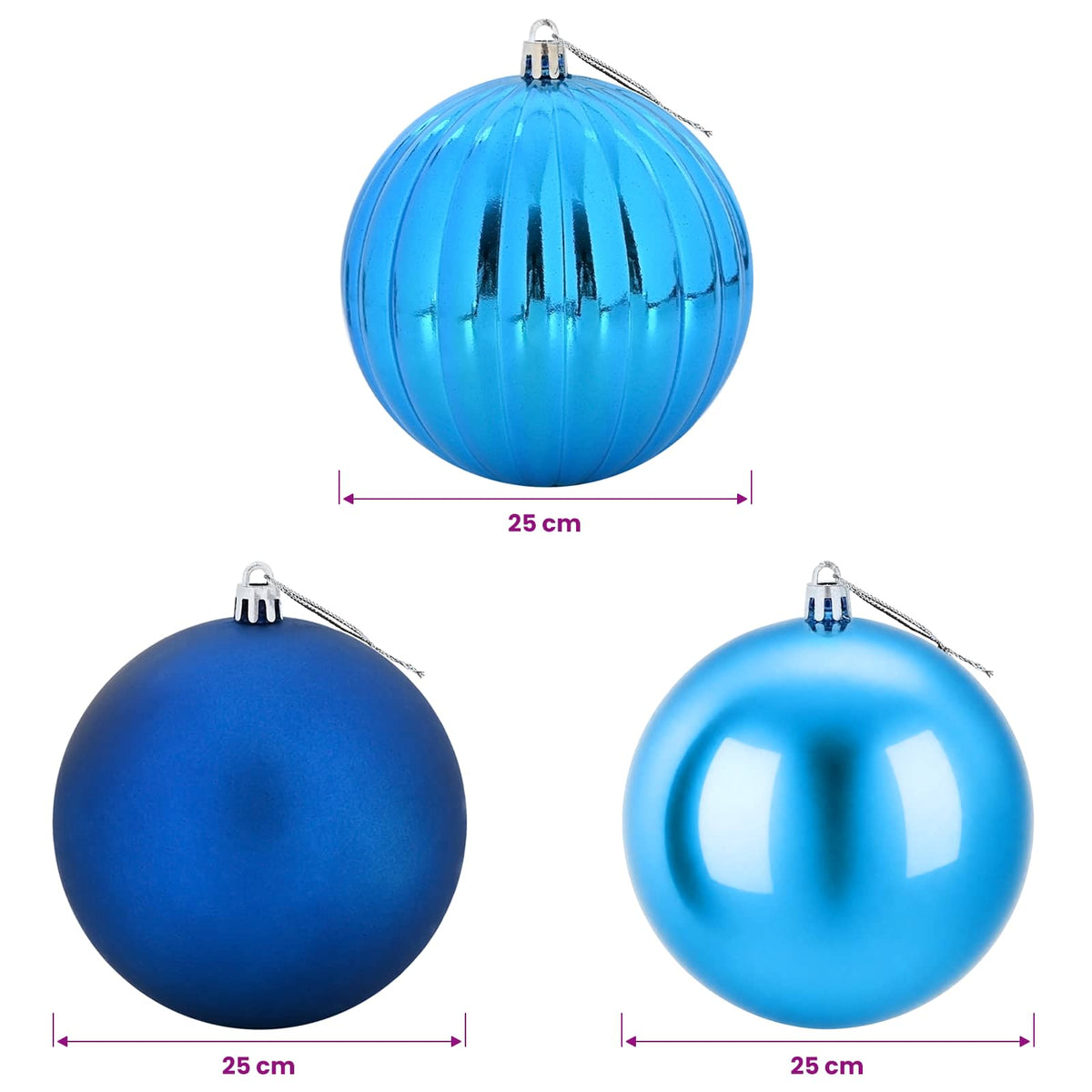 vidaXL Christmas Ball Set XXL 3 pcs Blue Ø 25 cm Plastic