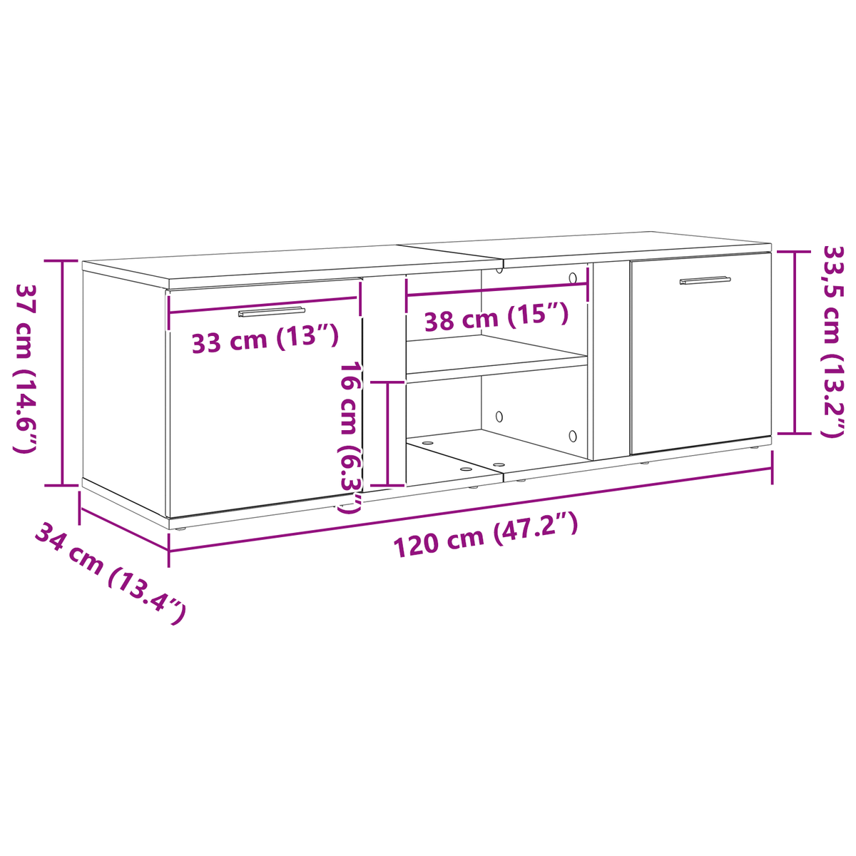 vidaXL TV Cabinet Black Oak 120x34x37 cm Engineered Wood