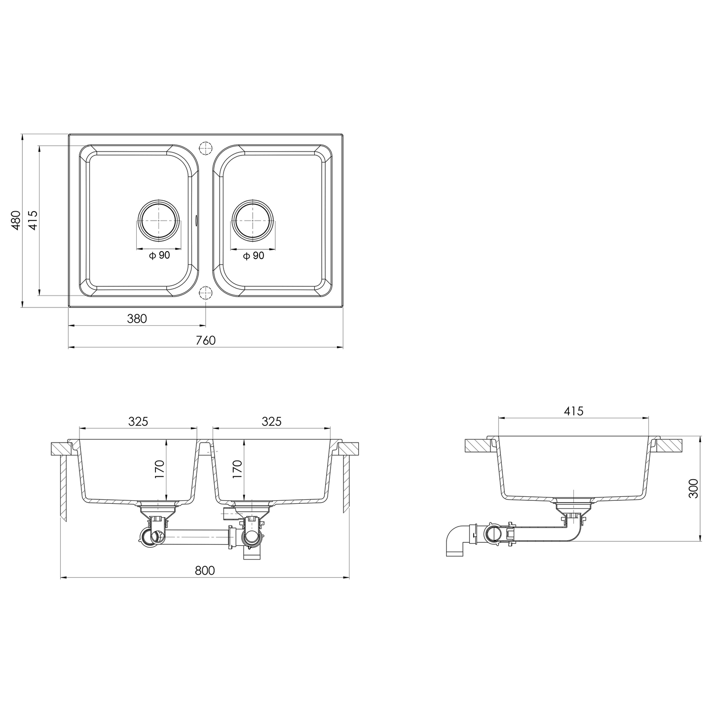 vidaXL Kitchen Sink Quartz and Resin 76 x 48 x 30 cm White