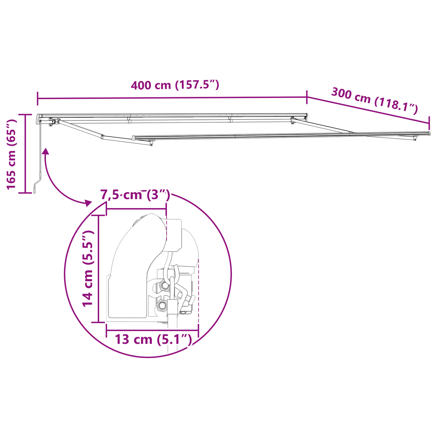 vidaXL Manual Retractable Awning Red 400x350 cm