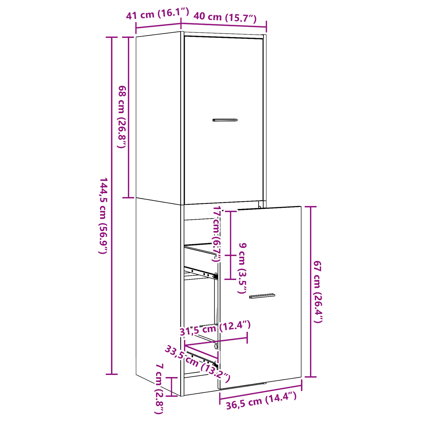 vidaXL Apothecary cabinet Black Oak 40x41x144.5 cm Engineered Wood