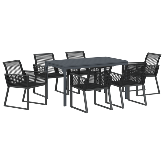 vidaXL 7 Piece Garden Dining Set Black Steel and Poly Rattan