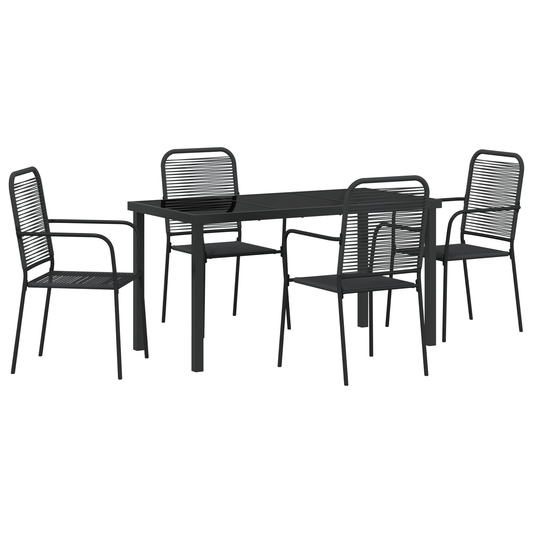 vidaXL 5 Piece Garden Dining Set Black Cotton Rope and Steel