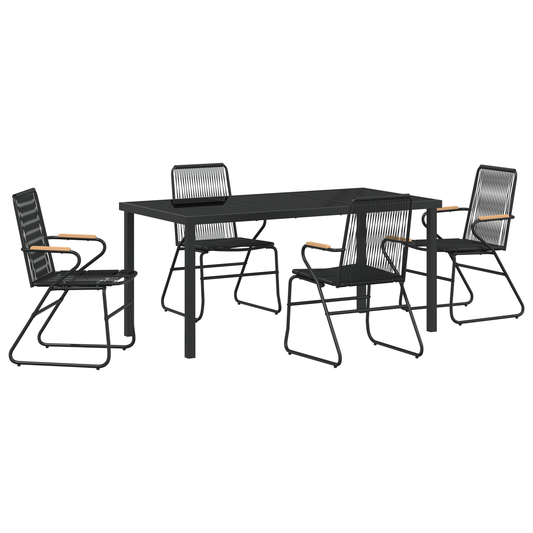 vidaXL 5 Piece Garden Dining Set Black PVC Rattan