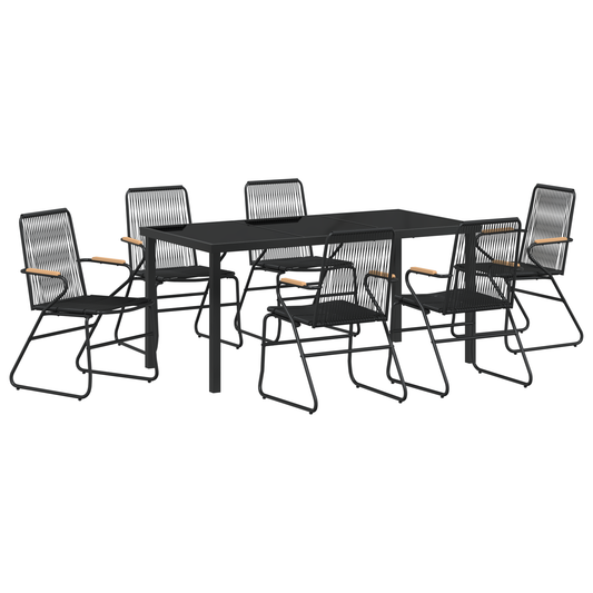 vidaXL 7 Piece Garden Dining Set Black PVC Rattan