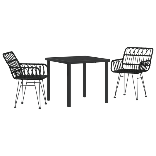vidaXL 3 Piece Garden Dining Set Black Poly Rattan