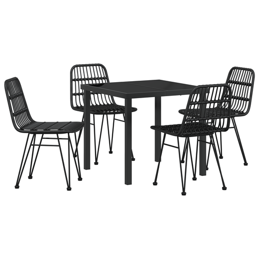 vidaXL 5 Piece Garden Dining Set Black Poly Rattan