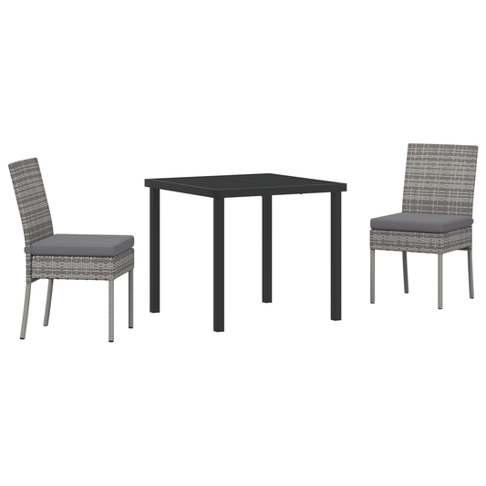 vidaXL 3 Piece Garden Dining Set Grey Poly Rattan