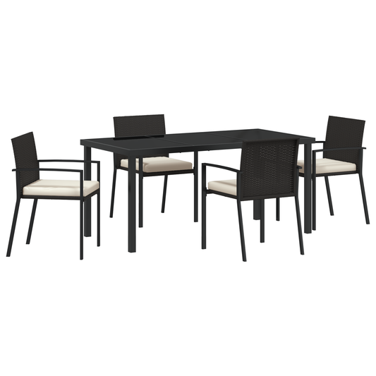 vidaXL 5 Piece Garden Dining Set Black Poly Rattan